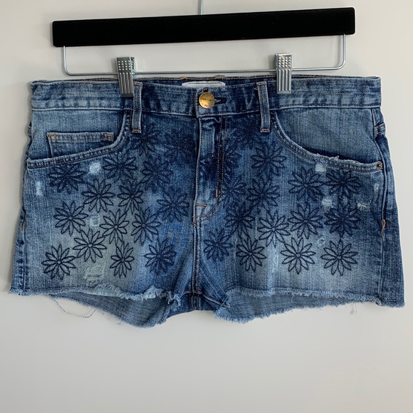 Current/Elliott The Boyfriend Short Denim Embroidered Blue - Picture 2 of 10